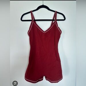 SET Active Maroon V-Neck Camisole Romper with White Trim